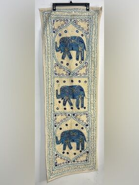 58" X 20" Embroidered Elephants Table Runner